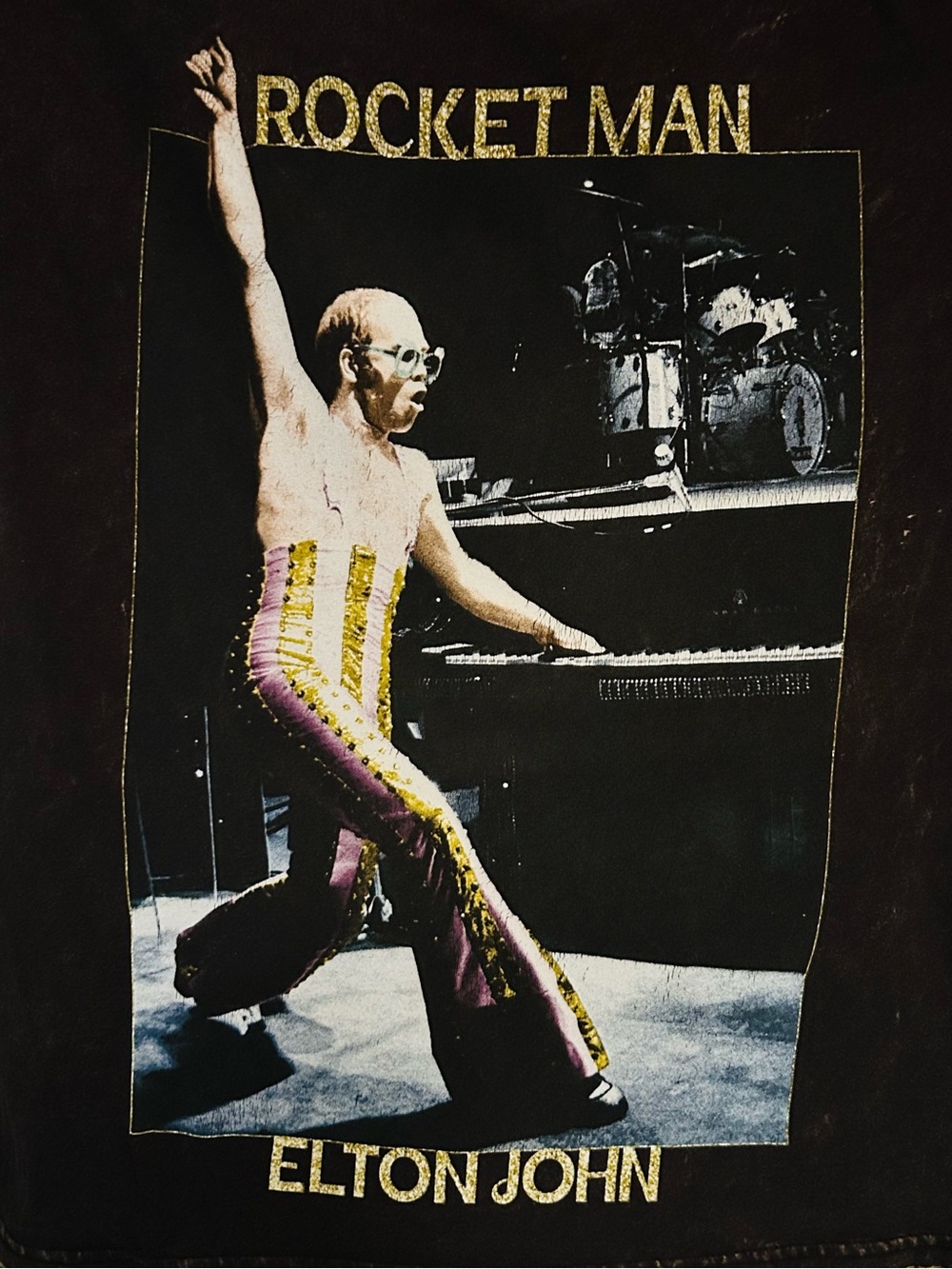 Rocket Man Elton John Graphic Tee - Black with Gold & Pink